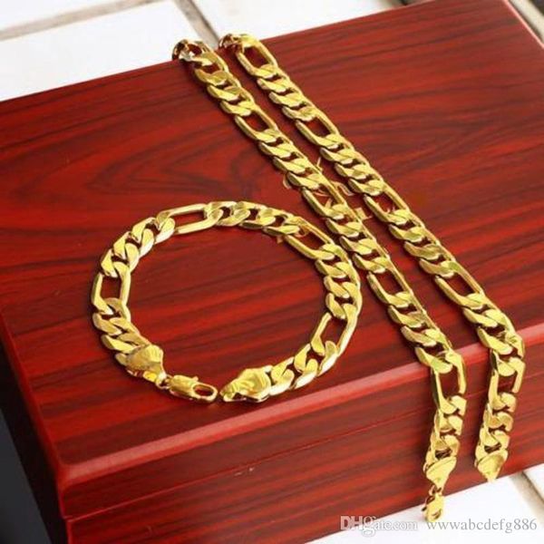 

heavy 12mm 18k yellow solid gold filled men's bracelet + necklace 23.6" chain set birthday gift, Silver