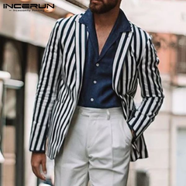 

incerun england street men striped suit jackets coats lapel casual stylish button down slim joker comfort mens blazers overwear, White;black