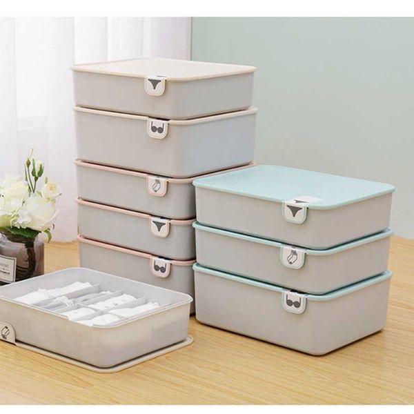 

household plastic underwear storage box with mark compartment closet organizer with cover for underwear socks