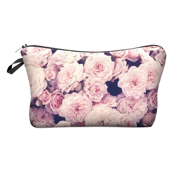 

cute pattern pouch travel case cosmetic makeup bag (pink roses