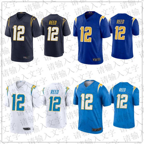 

custom men youth los angeles chargers 12 joe reed 100th season white gold green blue vapor limited rush football jersey, Black