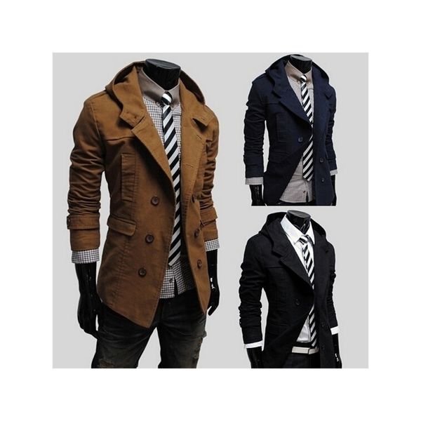 

men's trench coats zogaa 2021 men long camisa masculina mens slim fit hooded knit coat fashion windbreaker wool, Tan;black
