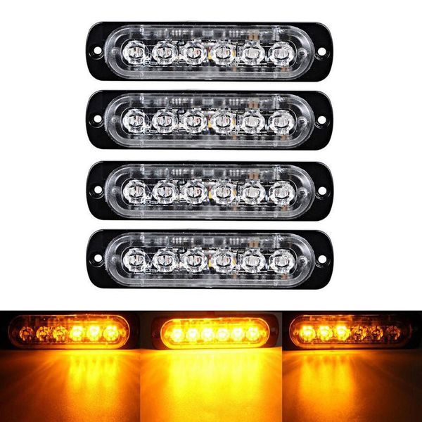 

1pcs amber 6 led car truck emergency beacon warning hazard flash strobe light