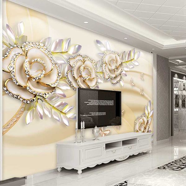 

drop shipping custom mural wallpaper for bedroom walls 3d european style golden flower background decor wall papers home decor