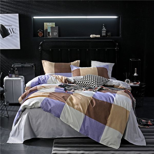 

plaid 3/4pcs bedding sets boys bed cover set fashion duvet cover bed sheets pillowcases  comforter bedclothes