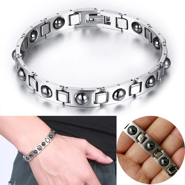 

dhl 201906 fashion health energy bracelet hematite bangle men jewelry titanium stainless steel magnetic therapy bracelet gift b869s f