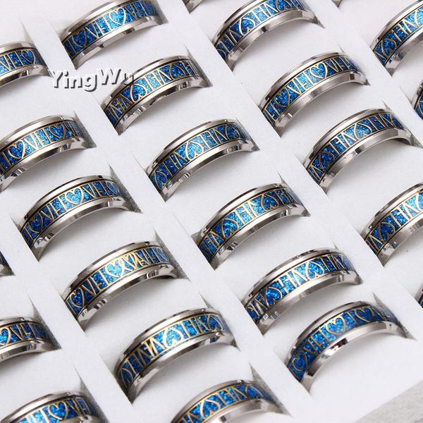 

yingwu 5pcs wholesale lots love rings silver blue stainless steel rings for men women charm jewelry, Slivery;golden