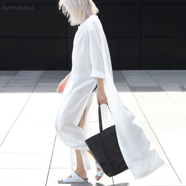 

длинная рубашка платье женского v шея split однобортная белое платье лето вскользь весенняя мода негабаритной одежда, Black;gray