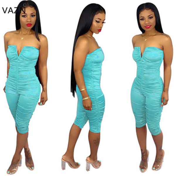 

vazn 2019 spring fashion women solid calf-length jumpsuits lady strapless sleeveless hollow out jumpsuits wny8790, Black;white