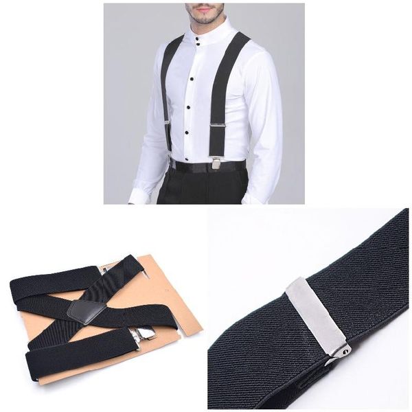 

50mm wide elastic adjustable men trouser braces suspenders x shape with strong metal clips wml99, Black;white