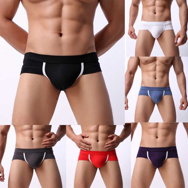 

men cotton briefs shorts soft underwear bulge solid pouch underpants, Black;white
