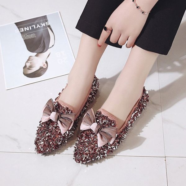

mujer chaussure femme classic women's bling rhinestone bow peas shoes joker ladies shoes fashion student flats footwear j14-75, Black