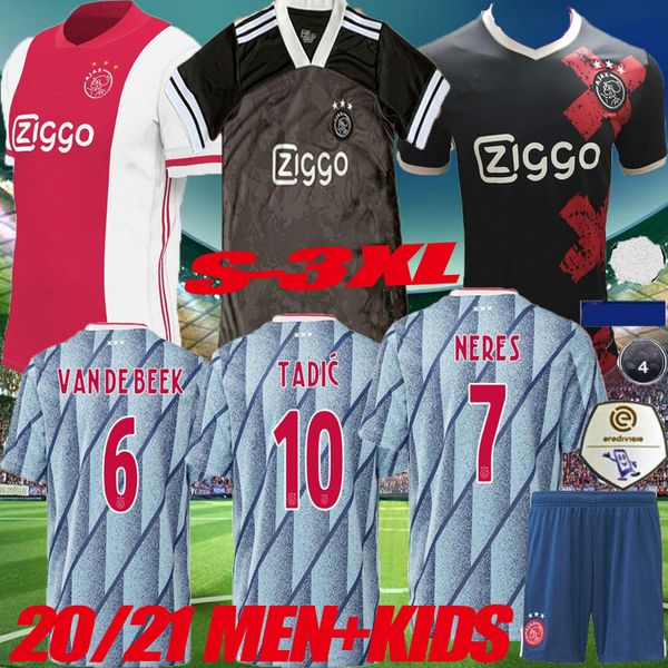 

men + kids 2020 ajax fc soccer jersey 2020 2021 promes van de beek david neres tadic ziyech afc ajax football shirts, Black;yellow