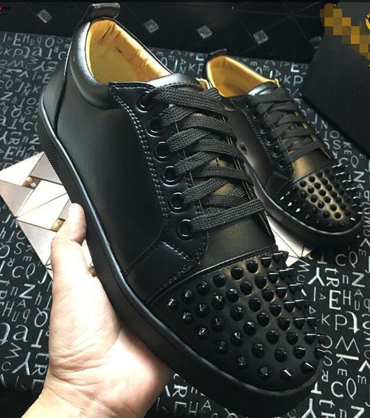 

new grey glitter & nail casual flat shoes with red soles for men and women party designer casual shoes lover leather, Black