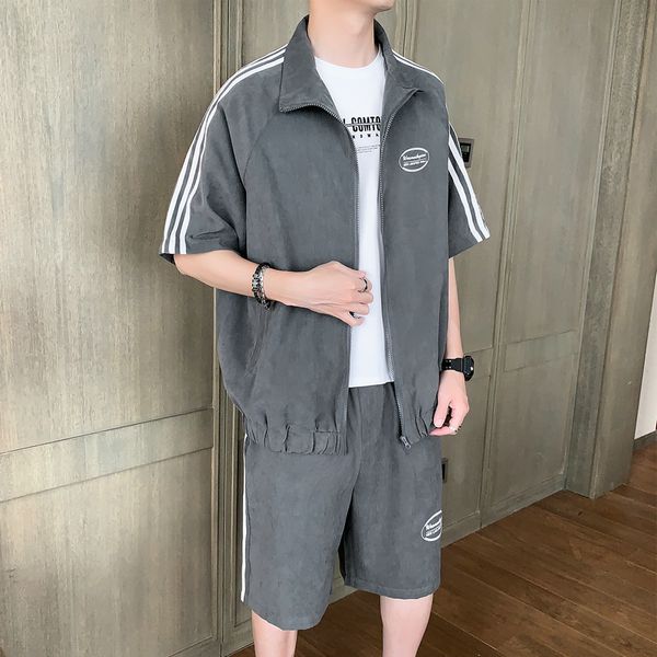 

2020 5-point sleeve sunscreen suit men's summer sports casual pants trend set, Gray