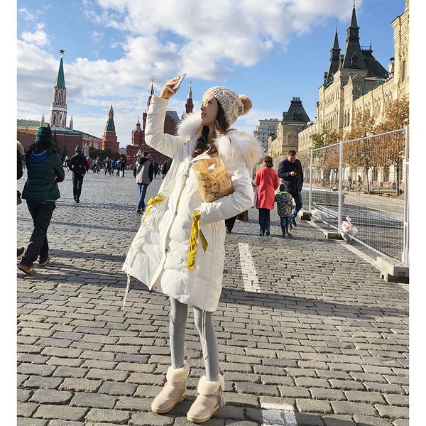 

mishow 2018 women winter overwear mid-long down coat slim fit fur collar warm coat women winter mx18d8843, Black