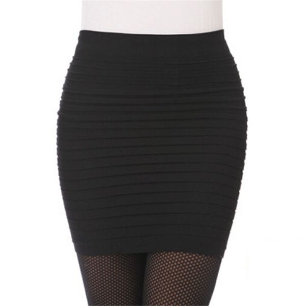 

jaycosin selling fashion women's elastic pleated high waist bag hip hop short skirt women's fashion solid color skirt 40#, Black