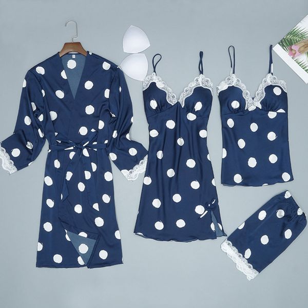 

2019 women satin silk night dress kimono bathrobe set sexy cute polka dot lingerie babydoll nightwear nightgown sleepwear pijama, Black;red