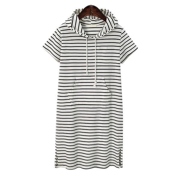 

summer occident women' s empire casual loose striped short sleeve plus size dress, Black;gray