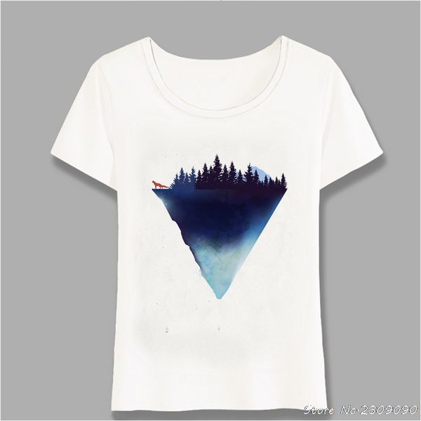 

2019 new summer beautiful mountain forest tree and art t-shirt cute women t-shirt novelty ladies casual tees harajuku, White