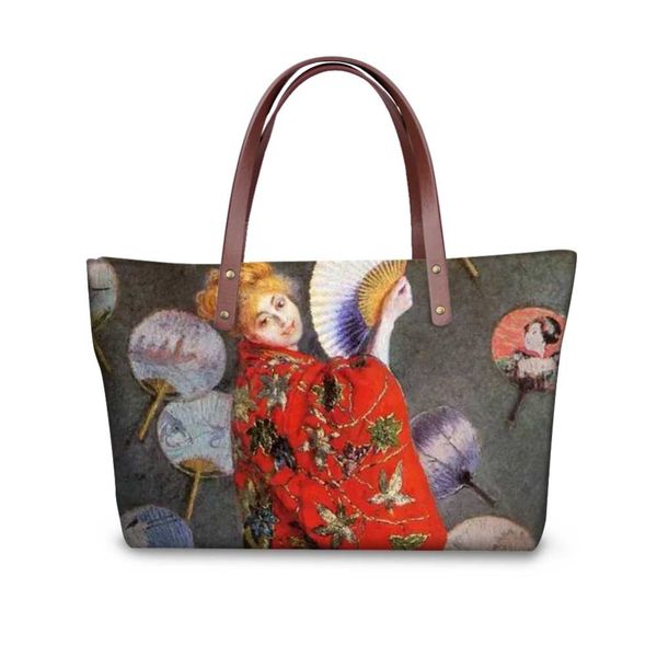 

noisydesigns monet oil painting print 3d customize bags drop shipping canvas shopping bag women large handbags tote crossbody