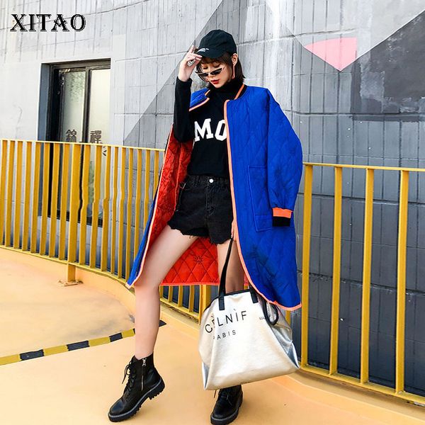 

xitao plus size women parkas fashion full sleeve pocket elegant goddess fan casual loose patchwork minority parka coat gcc3067, Black