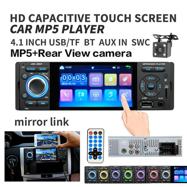 

car radio 1din jsd-3001 autoradio 4 inch touch screen audio mirror link stereo bluetooth rear view camera usb aux player