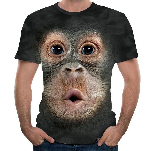 

2019 summer brand men's clothing round neck short-sleeved animal t-shirt monkey 3d digital printing t-shirt male large size  2x, White;black