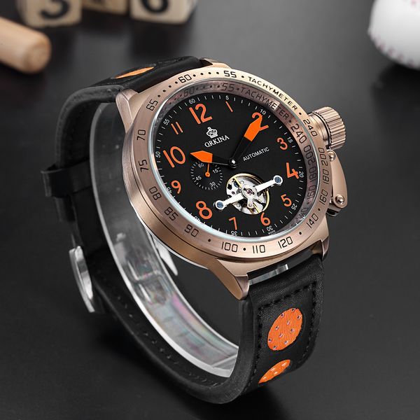 

mg. orkina male clock big dial tourbillon mechanical men wristwatch independent second hand automatic relogio masculino c19010401, Slivery;brown