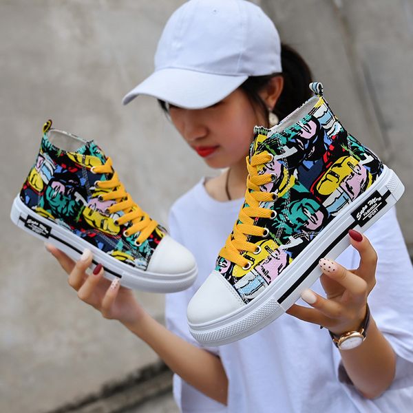 

running shoes korean graffiti breathable fashion sports popular men's casual shoes comfortable women's couple