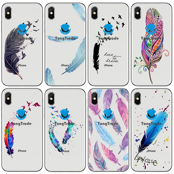 

tongtrade] soft silicone tpu case for iphone x xs 11 pro max 8 7 6s 5s plus huawei y9s y6s p30 p20 pro feather transparent painted case