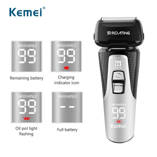 

electric shaver rechargeable beard trimmer ipx7 waterproof shaving machine lcd display razor 3d floating head hair remover 38d