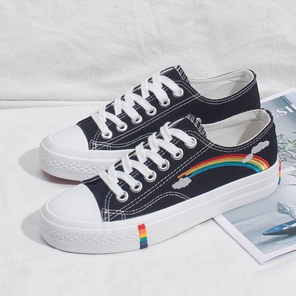 

2020 new rainbow canvas shoes women white fashion shoes women casual ladies zapatos deportivos, Black