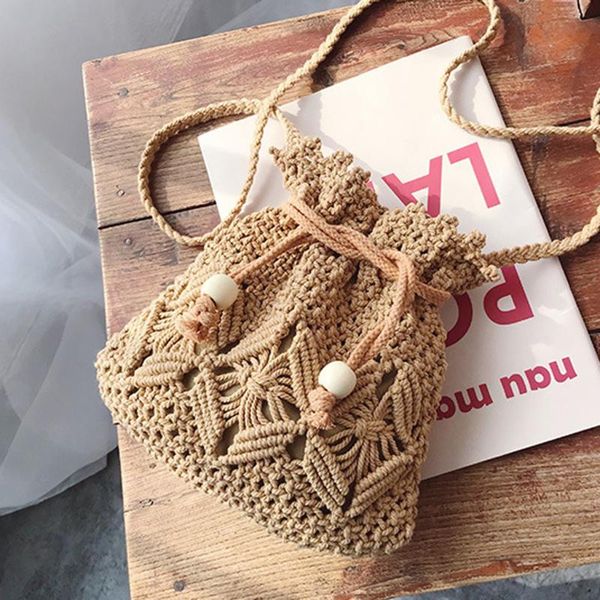 

handwoven retro shoulder crossbody bag for women bohemia messenger bags lady summer rattan bali holiday beach bucket handbag
