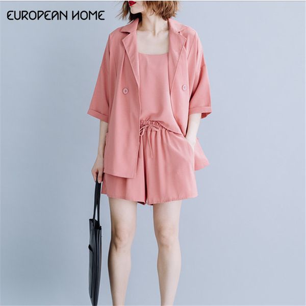 

european home 2019 new 3 piece women set clothes fashion korean loose casual suit and pants plus size women sets, White