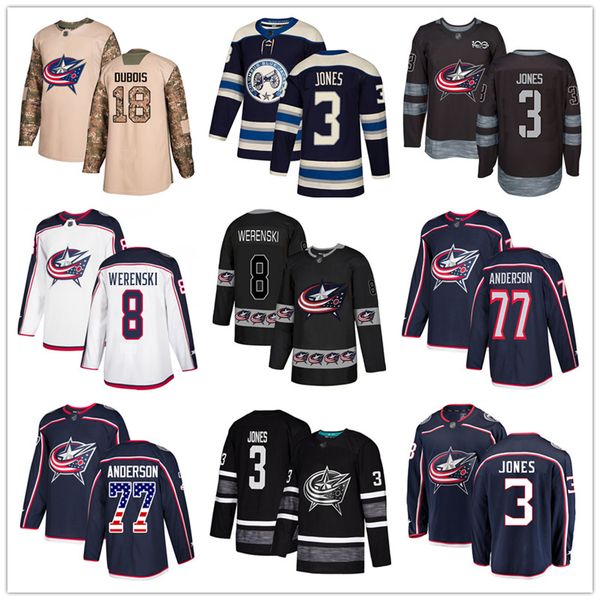 

custom columbus blue jackets jersey 13 cam atkinson 18 pierre-luc dubois 3 seth jones 8 zach werenski 77 josh anderson usa flag hockey, Black;red
