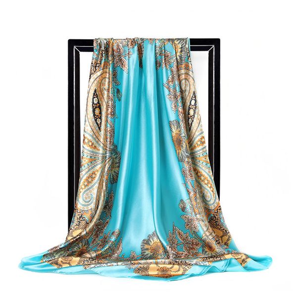 

mysterious veil satin fashion luxury scarf 90cm * 90cm square scarf scarf female european and american big brand spring and autumn new squar, Blue;gray