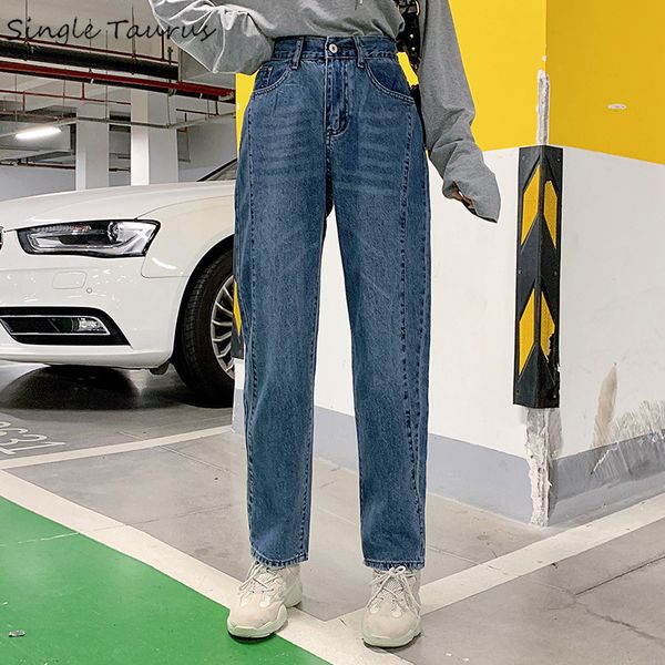

2020 high waist wide leg harem jeans foe women fashion preppy style streetwear casual denim pants boyfriend mom jeans for girls, Blue