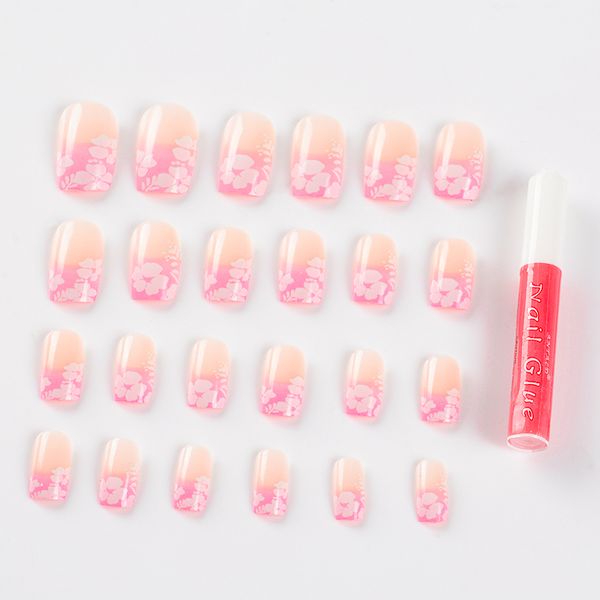 

t-tiao club 24pcs press on kids false nail tips full cover pink purple fake nails art girls children acrylic flower patterns, Red;gold