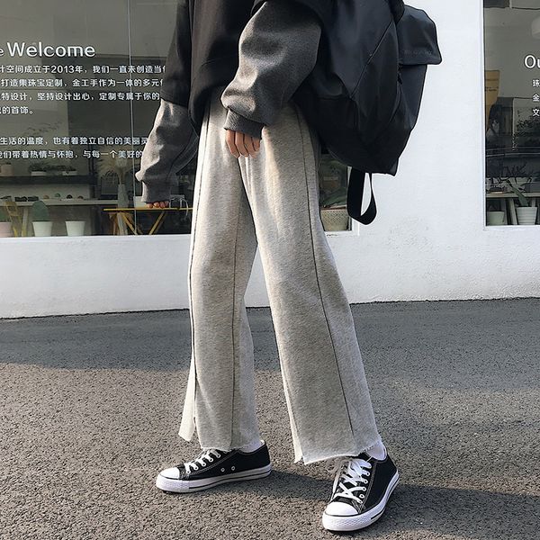 

spring new pants men fashion solid color straight casual trousers man streetwear trend wild hip hop loose joggers sweatpants, Black