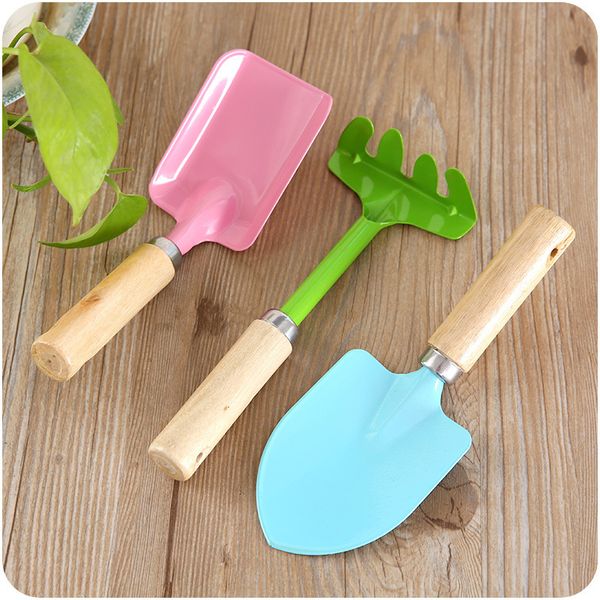 

home gardening tools mini wooden handle small shovel rake three-piece set flower pot small flower shovel