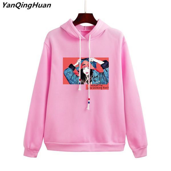 

spring warm women's hoodie sportswear 2019 fashion characters letter printing harajuku sweatshirt loose long sleeve casual, Black