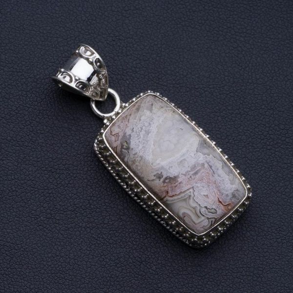 

natural crazy lace agate 925 sterling silver pendant 2" p0580