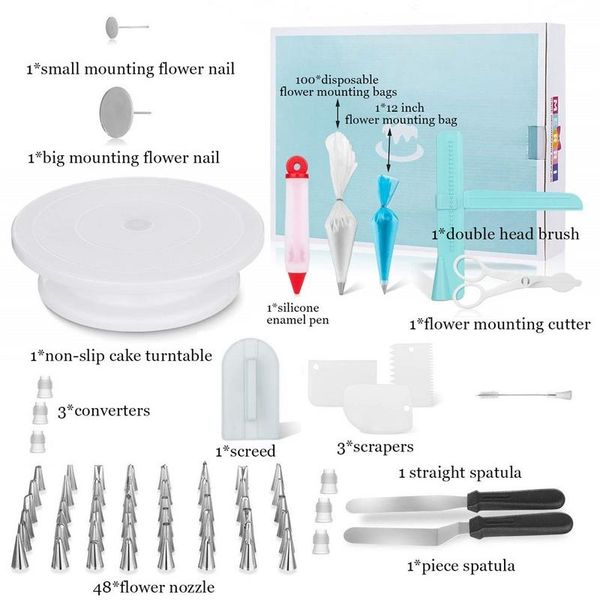 

164pcs diy многофункциональный торт украшение kit торт turntable набор кондитерских труб fondant инструмент торт кухня десертные инструменты