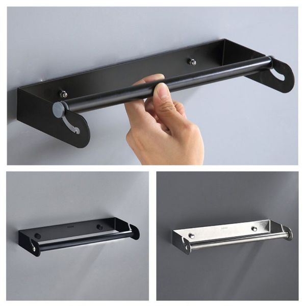 

wall mounted toilet roll paper holder 304 stainless steel towel shelf rack bathroom tissue hanger kitchen plastic wrap rack