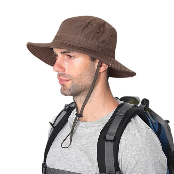 

bucket hat water resistant quick drying adjustable sunshade outdoor fisherman cap with chin string for fishing climbing, Black;white
