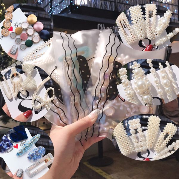 

5pcs/bag fashion new pearl hair clip geometric hairpins set women bb side clip hair styling tools accessories barrettes