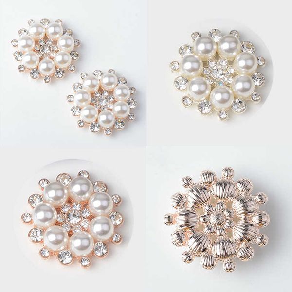 

5pcs flatback flower crystal embellishments button rhinestone faux pearl bride headwear, Silver;golden
