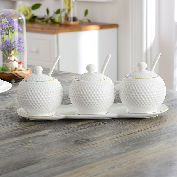 

ceramic seasoning jar three-piece seasoning bottle set box box oil salt tank kitchen utensils