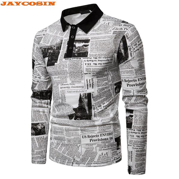 

jaycosin gray newspaper printed men casual slim fit shirts men dress shirt men's long sleeve turn-down collar spring shirts, White;black